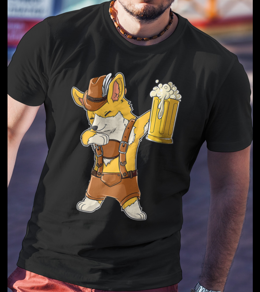 Dabbing Corgi In Lederhosen With Beer Mug At Oktoberfest T-Shirt