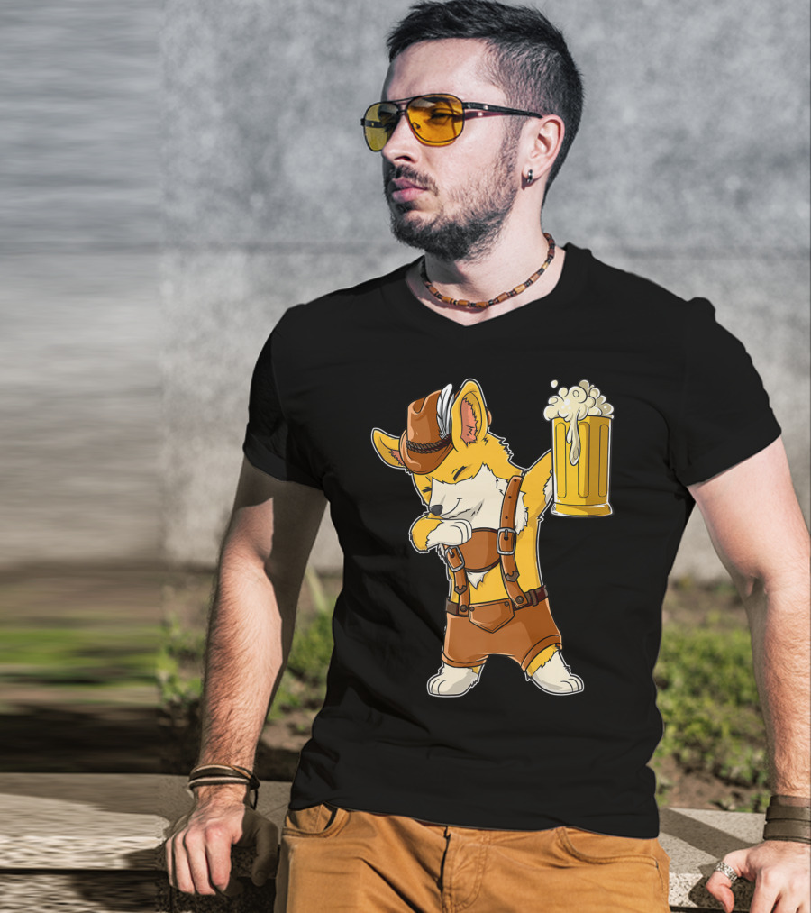 Dabbing Corgi In Lederhosen With Beer Mug At Oktoberfest T-Shirt