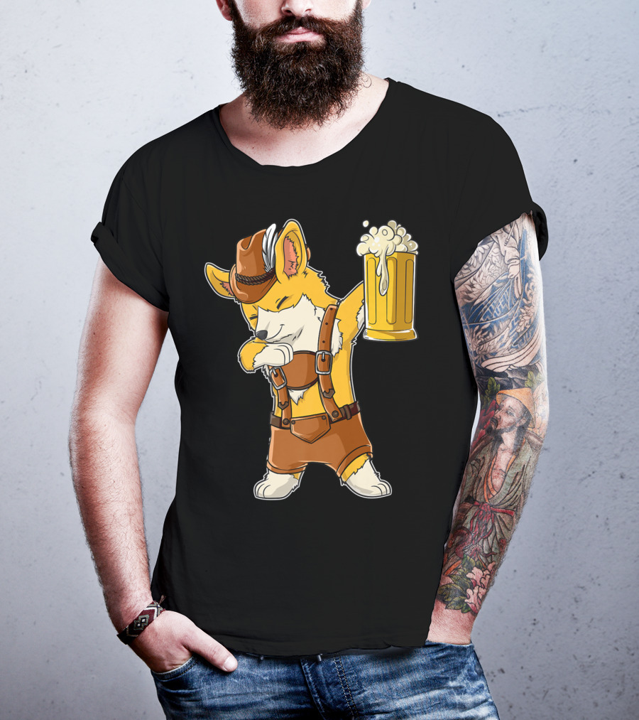 Dabbing Corgi In Lederhosen With Beer Mug At Oktoberfest T-Shirt