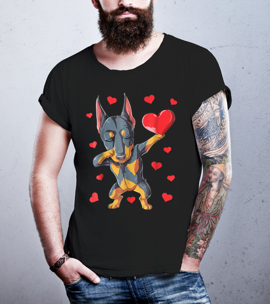 Dabbing Doberman Heart Valentine's Day Dog Lover Boys 9 T-Shirt