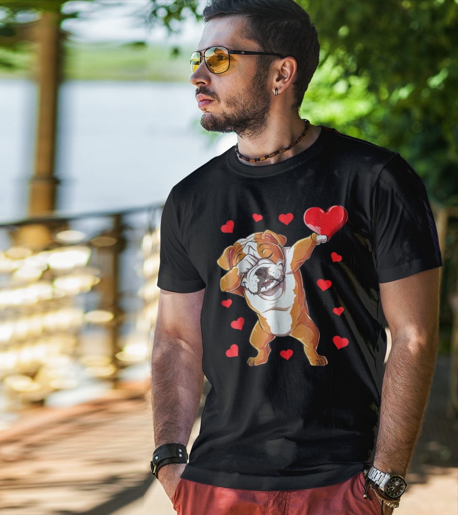 Dabbing English Bulldog Valentines Day Dog Heart Boys16 Romantic Gesture T-Shirt