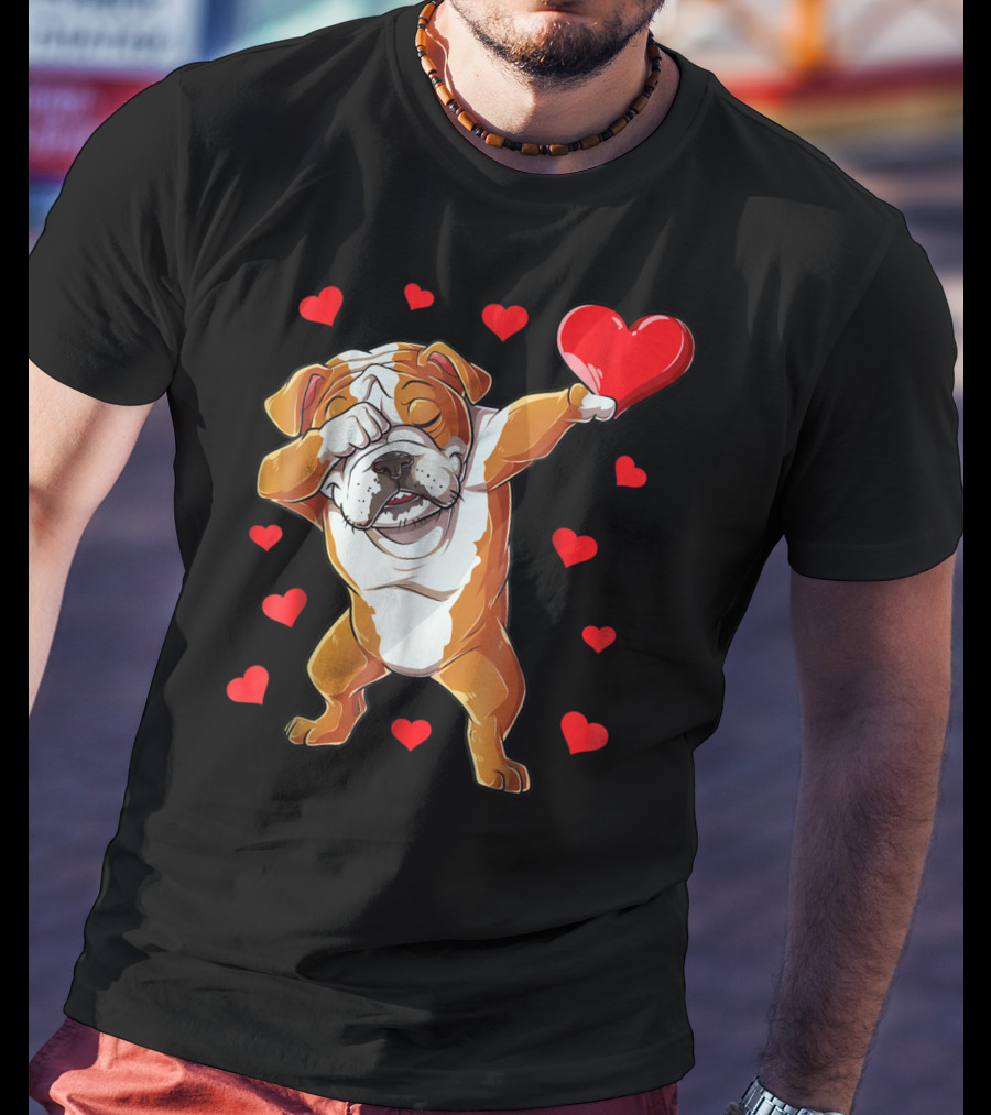 Dabbing English Bulldog Valentines Day Dog Heart Boys16 Romantic Gesture T-Shirt