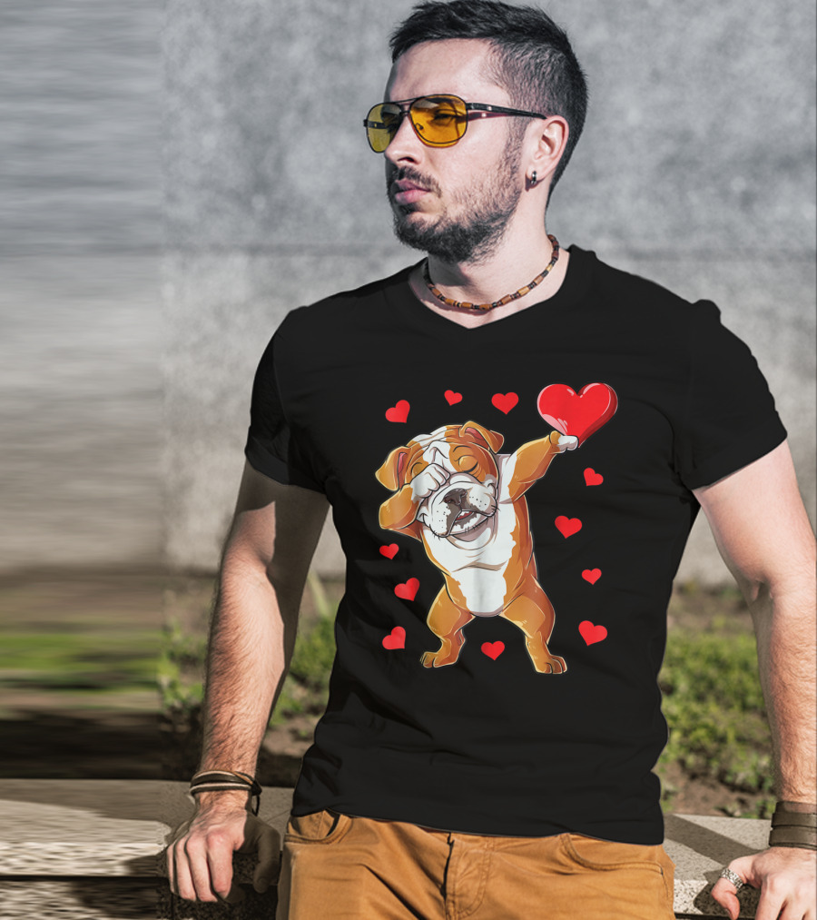 Dabbing English Bulldog Valentines Day Dog Heart Boys16 Romantic Gesture T-Shirt