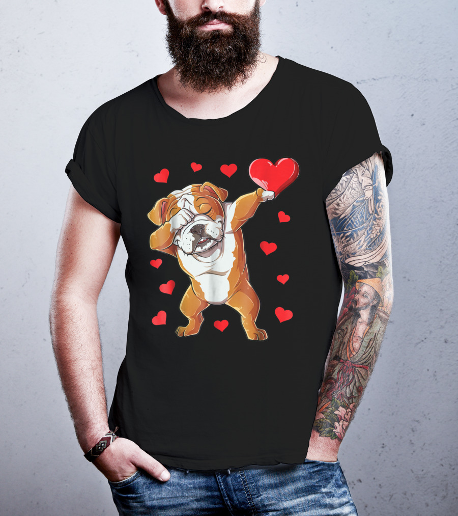 Dabbing English Bulldog Valentines Day Dog Heart Boys16 Romantic Gesture T-Shirt