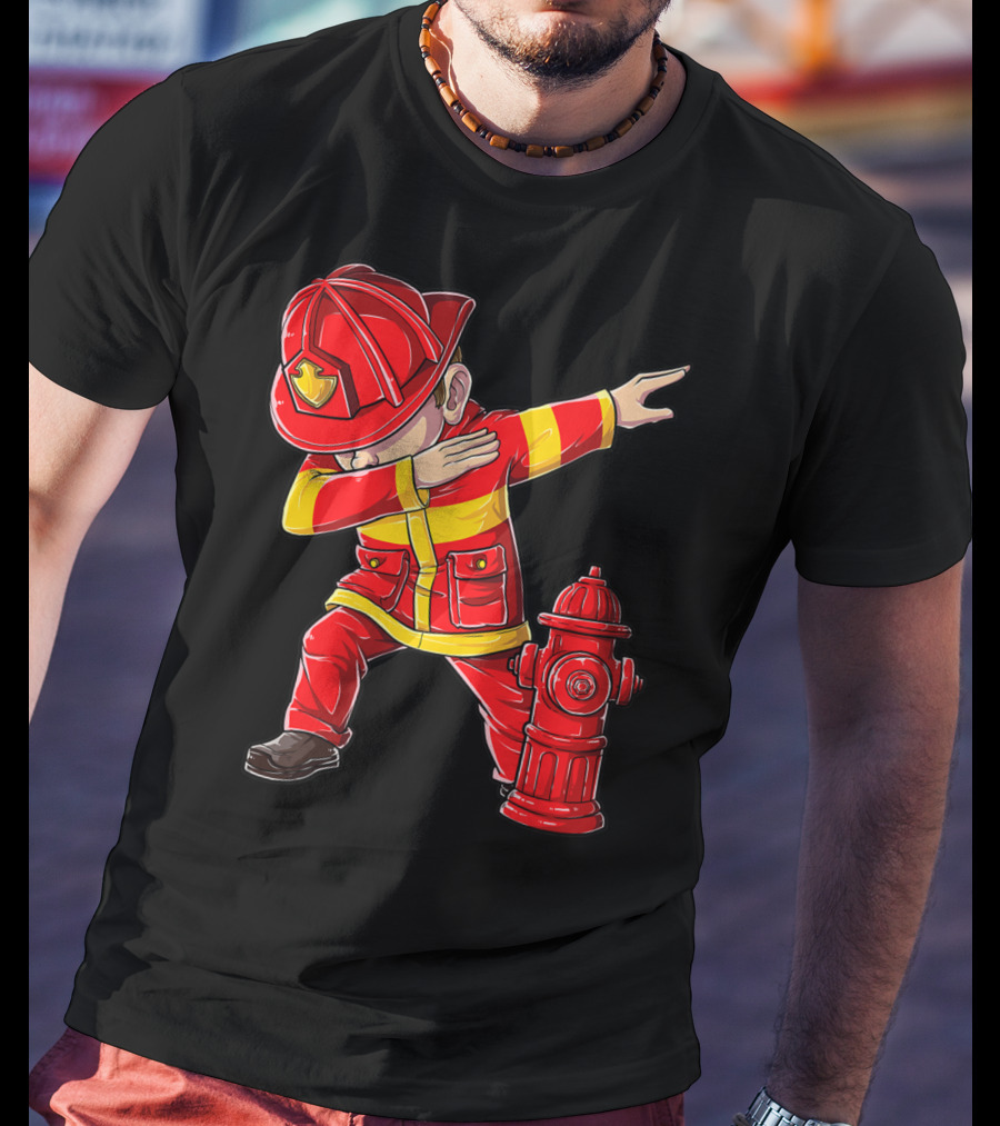 Dabbing Firefighter With Fire Hydrant Dab Dance Funny T-Shirt