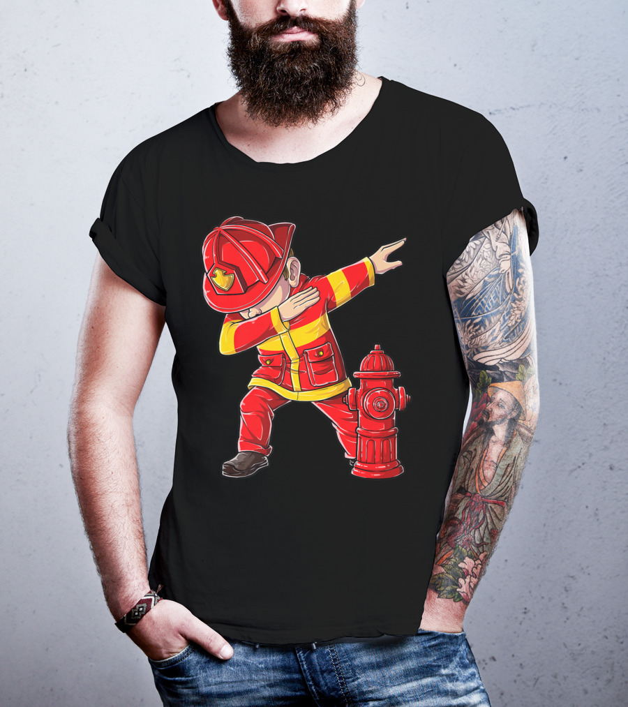 Dabbing Firefighter With Fire Hydrant Dab Dance Funny T-Shirt