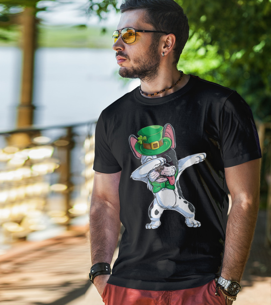 Dabbing French Bulldog St Patricks Day Leprechaun Hat Bow Tie T-Shirt