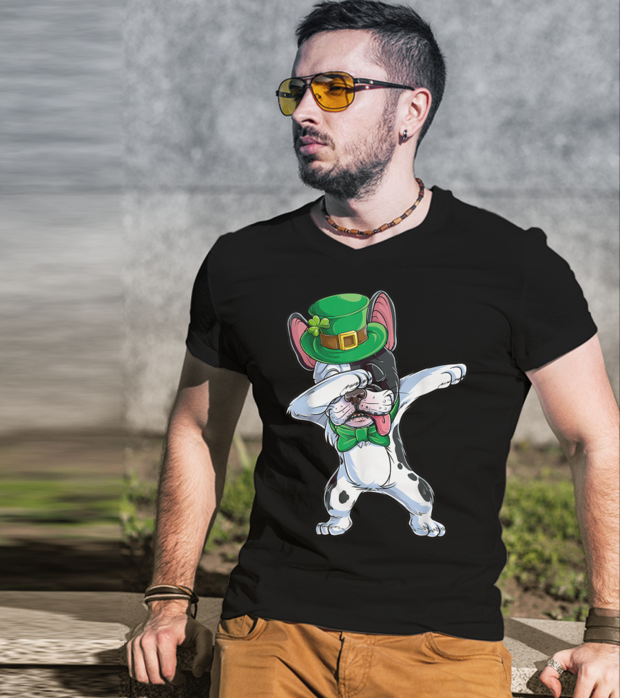 Dabbing French Bulldog St Patricks Day Leprechaun Hat Bow Tie T-Shirt