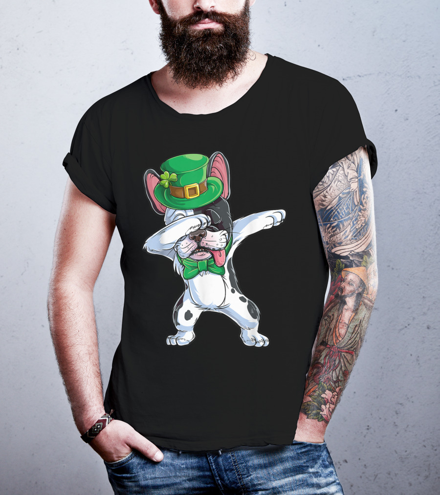 Dabbing French Bulldog St Patricks Day Leprechaun Hat Bow Tie T-Shirt