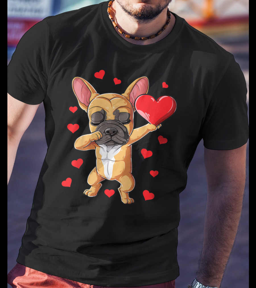 Dabbing French Bulldog Valentine’s Day Dog Heart Boys10 Red Hearts T-Shirt