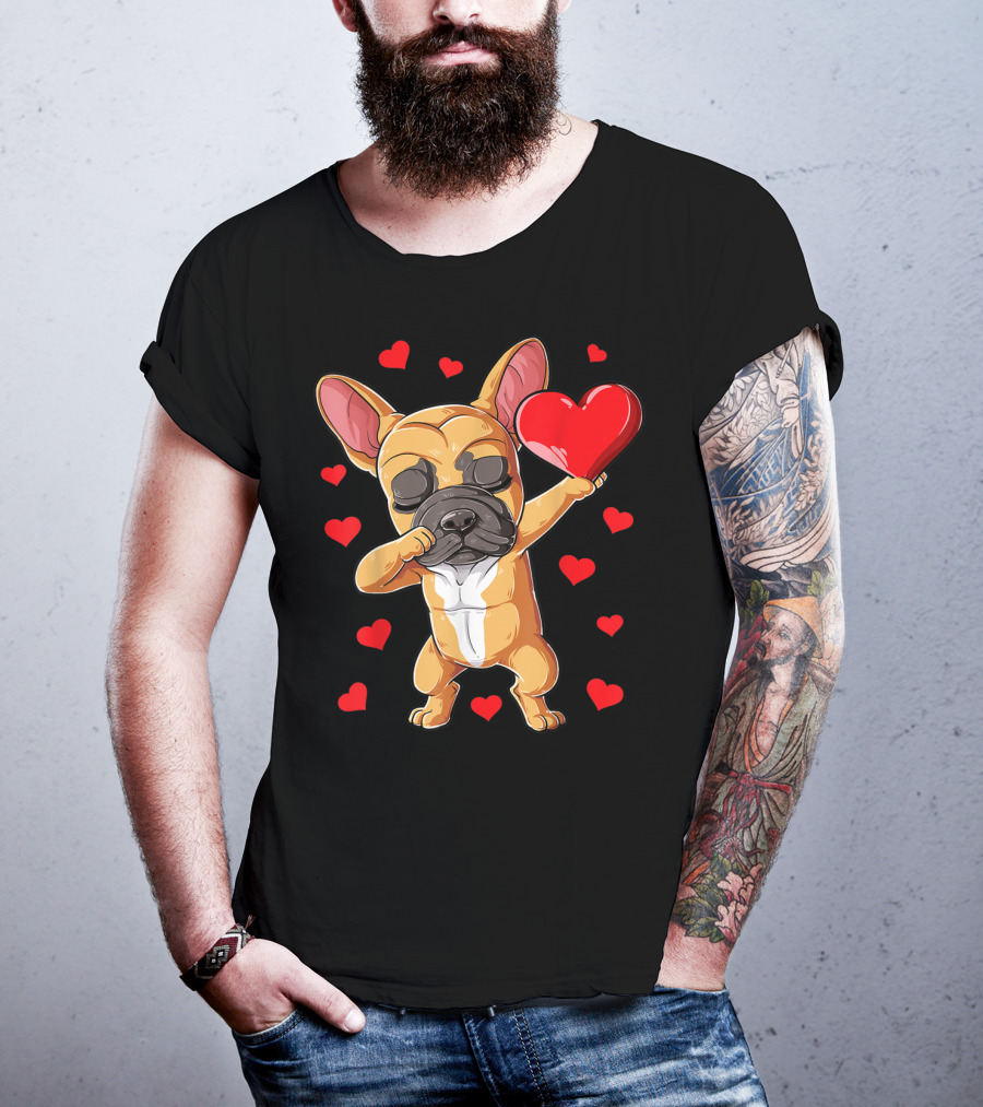 Dabbing French Bulldog Valentine’s Day Dog Heart Boys10 Red Hearts T-Shirt