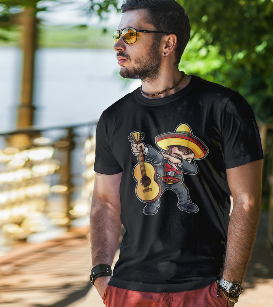Dabbing Mariachi Guitar Cinco De Mayo Dab Men Kids Sombrero T-Shirt