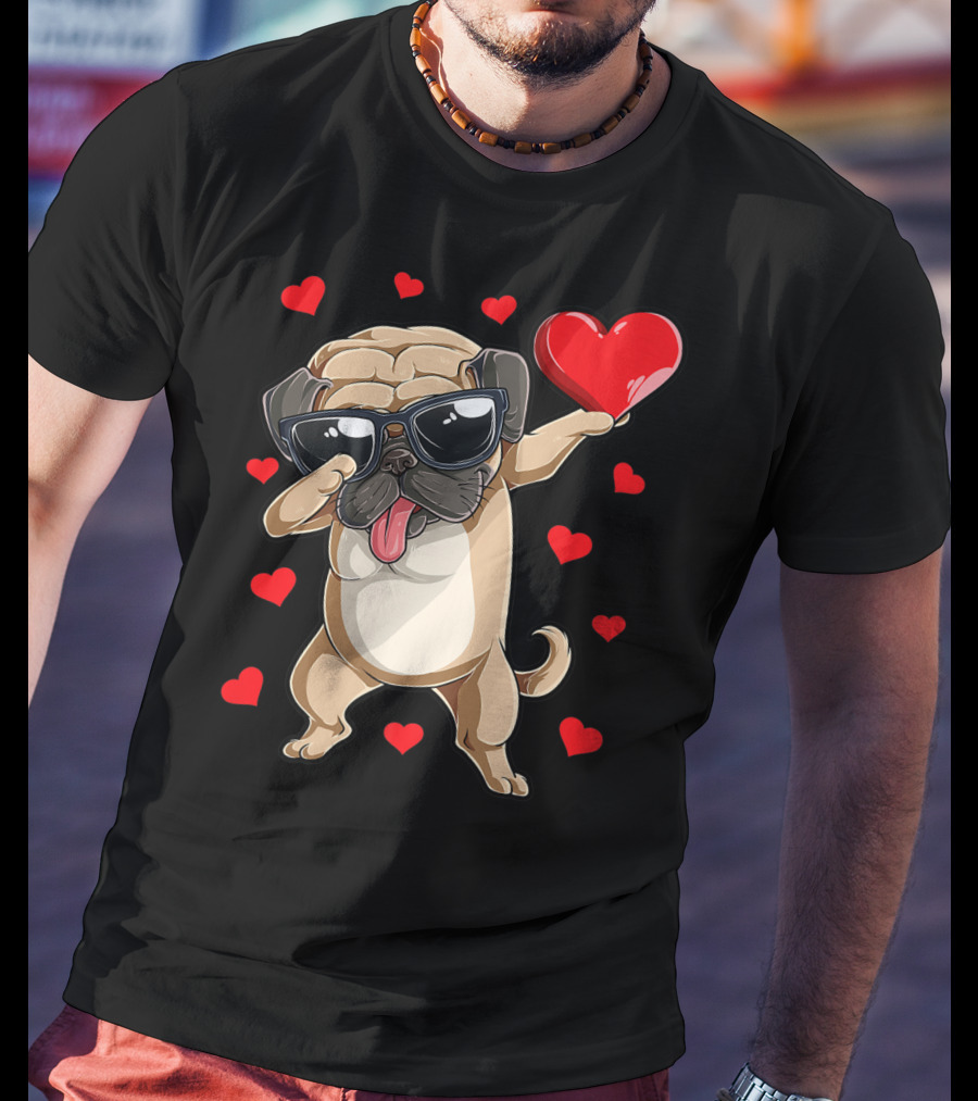 Valentines Day Dog Lover Heart Dabbing Pug Boys Love10 T-Shirt