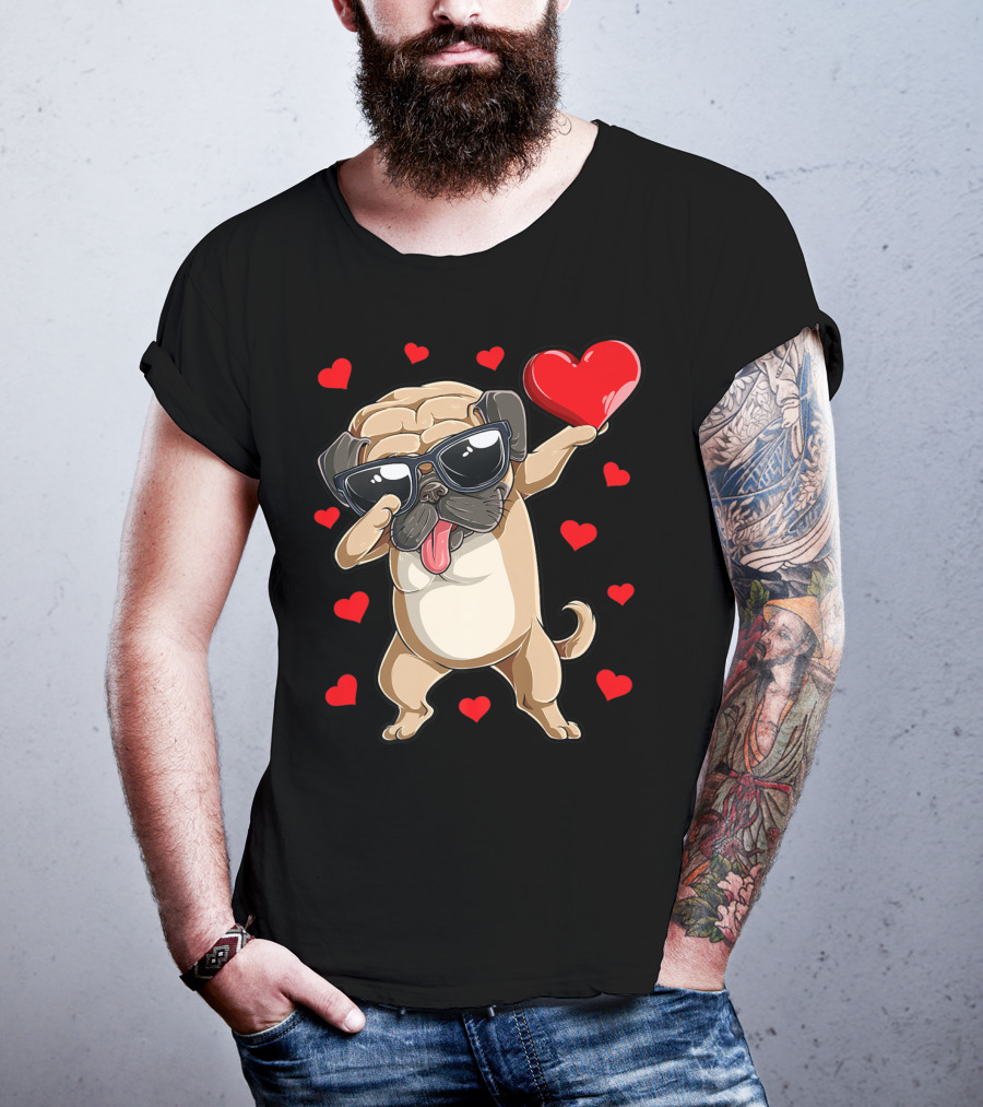 Valentines Day Dog Lover Heart Dabbing Pug Boys Love10 T-Shirt