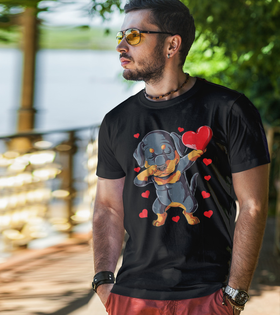 Valentines Day Dabbing Rottweiler Heart Dog Lover Boys15 T-Shirt