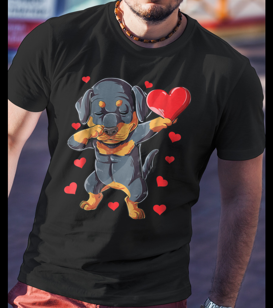 Valentines Day Dabbing Rottweiler Heart Dog Lover Boys15 T-Shirt