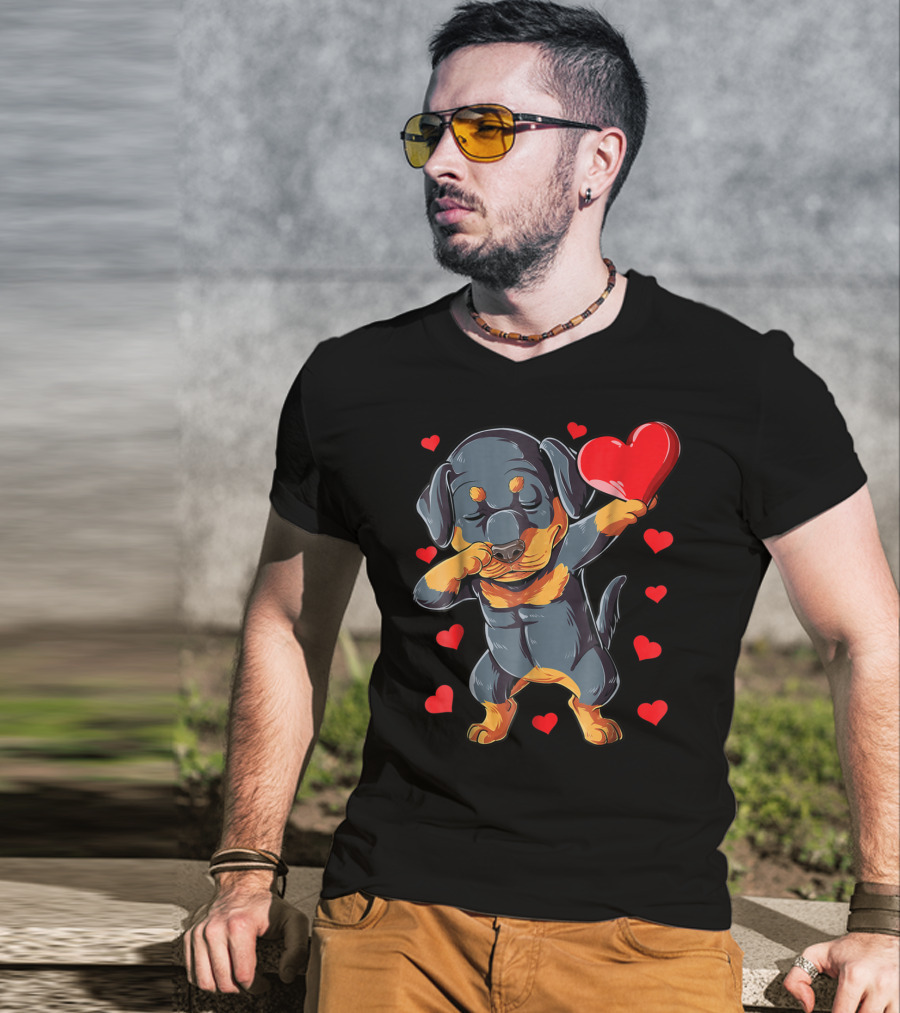 Valentines Day Dabbing Rottweiler Heart Dog Lover Boys15 T-Shirt