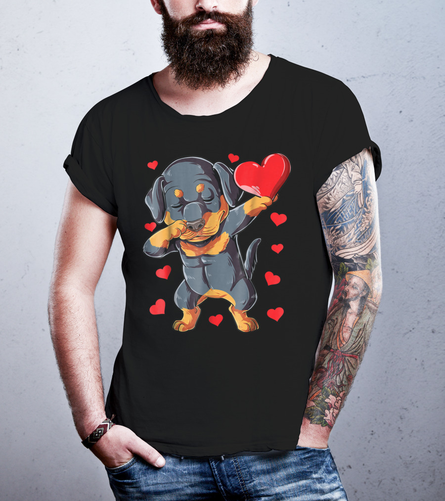 Valentines Day Dabbing Rottweiler Heart Dog Lover Boys15 T-Shirt