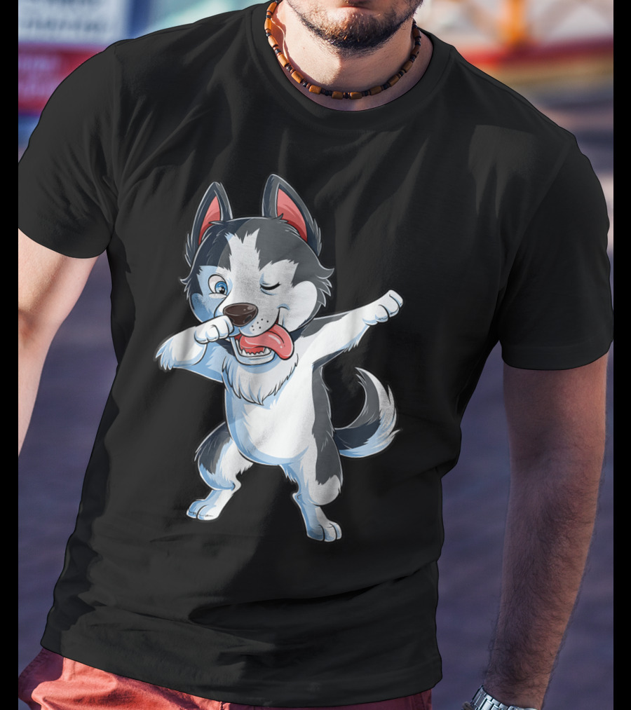 Dabbing Siberian Husky Boys Dab Dance Puppy Lover15 Cartoon Puppy Dance Move T-Shirt