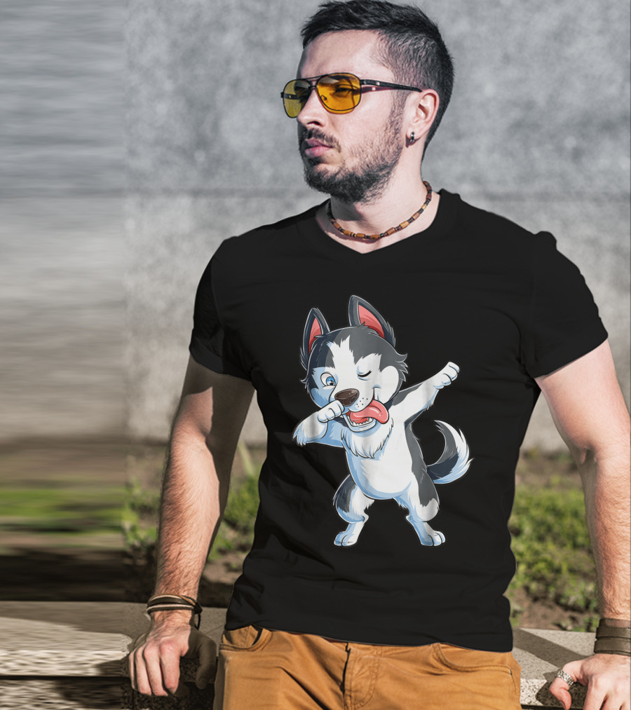 Dabbing Siberian Husky Boys Dab Dance Puppy Lover15 Cartoon Puppy Dance Move T-Shirt