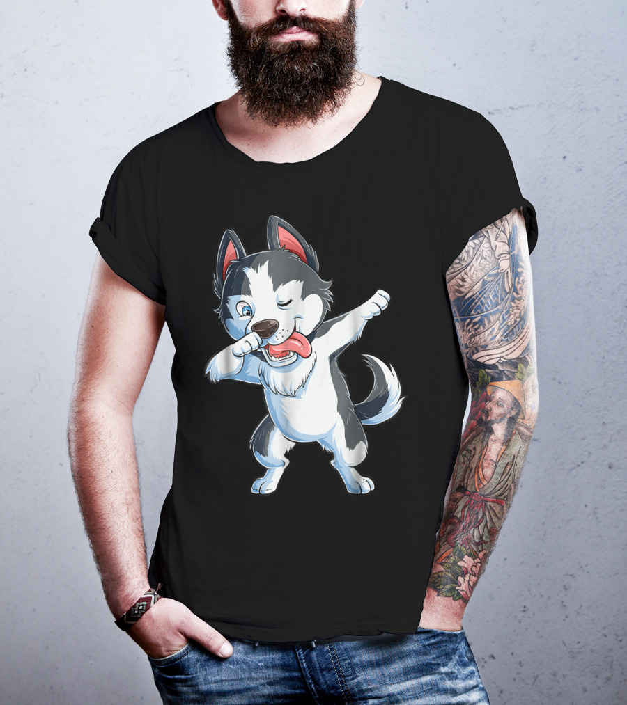 Dabbing Siberian Husky Boys Dab Dance Puppy Lover15 Cartoon Puppy Dance Move T-Shirt