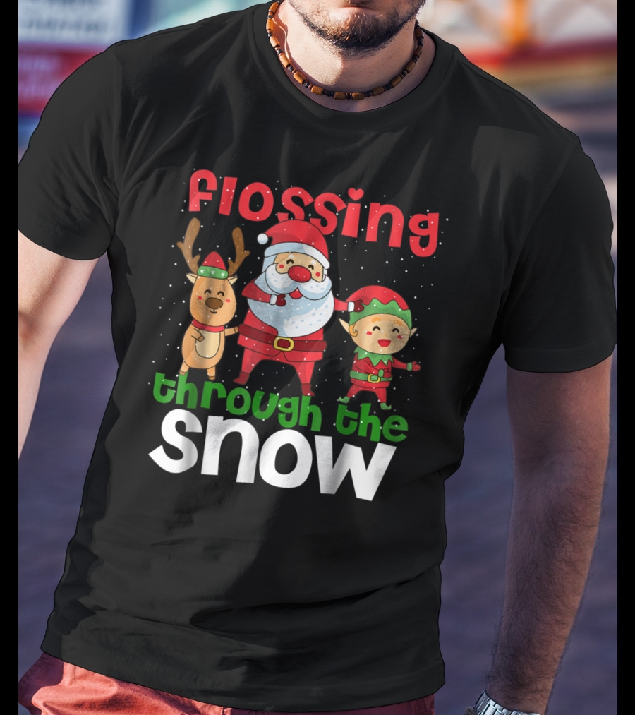 Flossing Through The Snow Santa Reindeer Elf Gingerbread10 T-Shirt