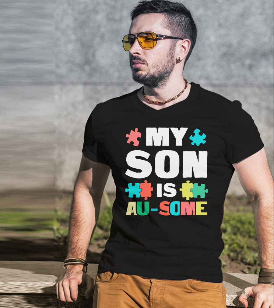 My Son Is Au-Some Autism Puzzle Pieces T-Shirt
