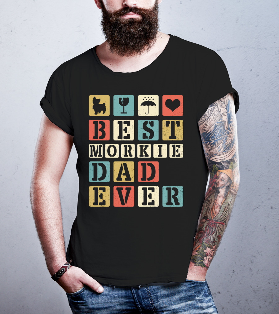 Best Morkie Dad Ever Vintage Style92 Blocks Heart Dog Elements T-Shirt