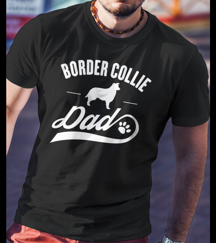 Border Collie Dad Dog Owner Lover Paw Prints T-Shirt