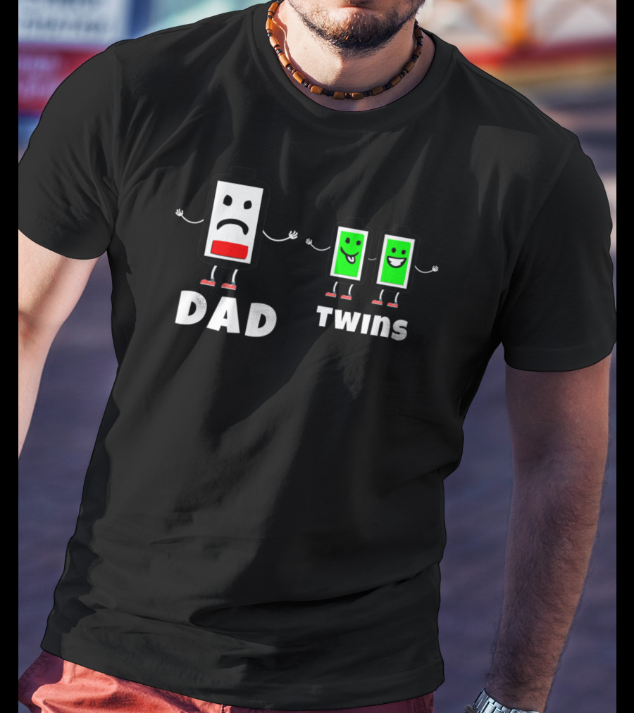 Dad Twins Low Battery Full Charge Family Humor T-Shirt