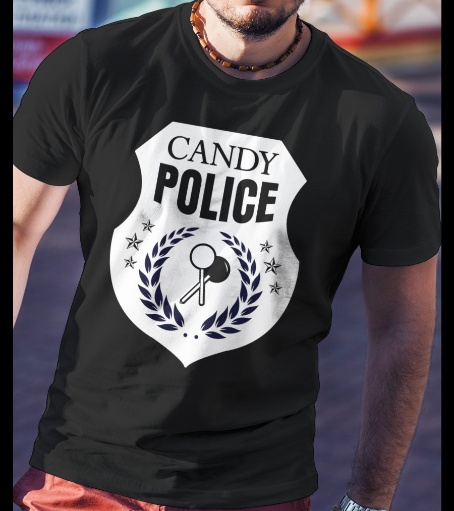 Candy Police Badge Funny Halloween Saying Parent Tee28 T-Shirt