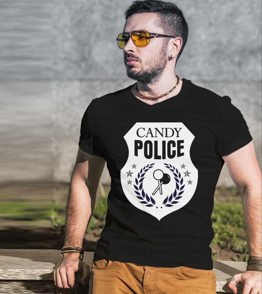 Candy Police Badge Funny Halloween Saying Parent Tee28 T-Shirt