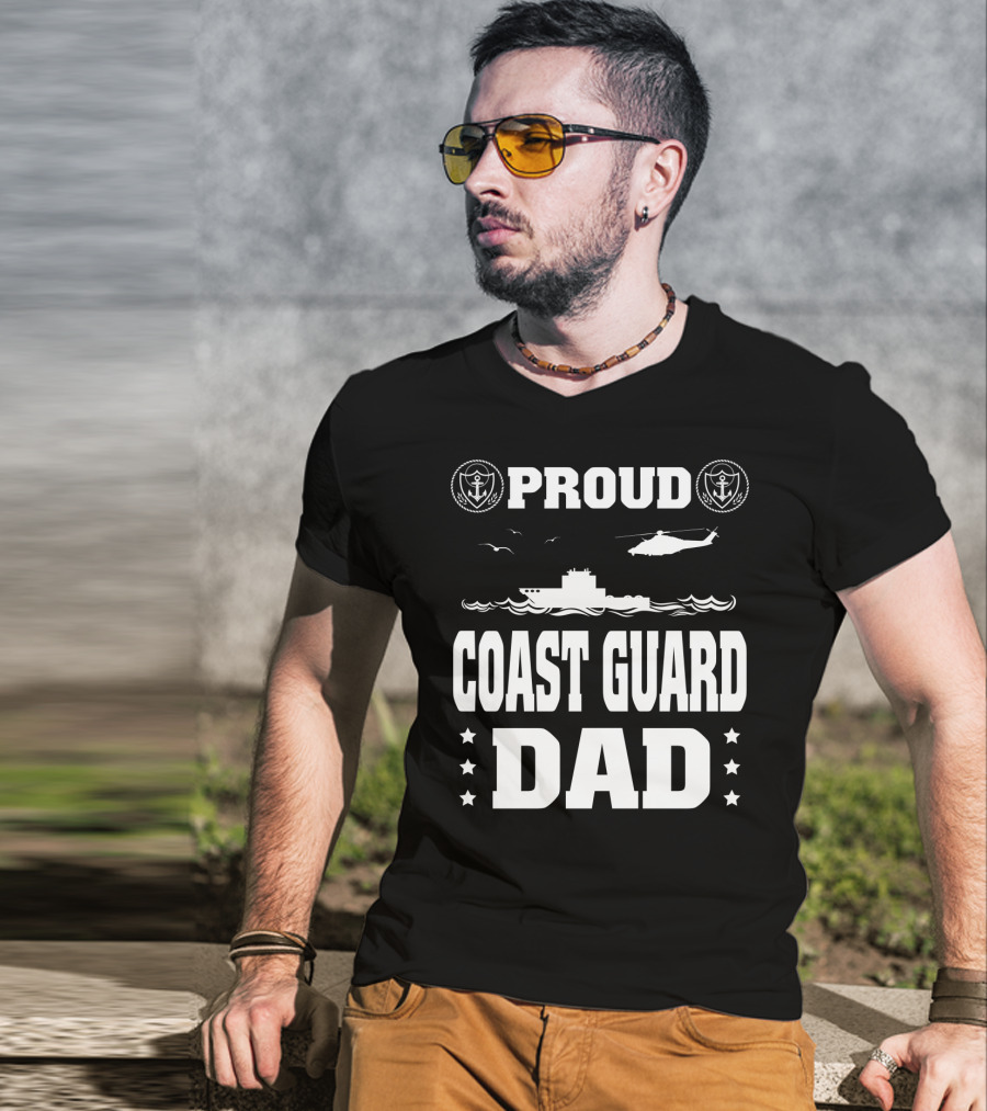 Proud Coast Guard Dad Helicopter And Ship Memorial Day Recognition T-Shirt