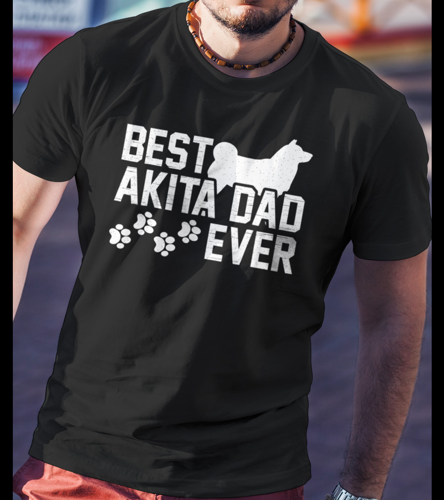 Best Akita Dad Ever Funny Idea With Paw Prints T-Shirt