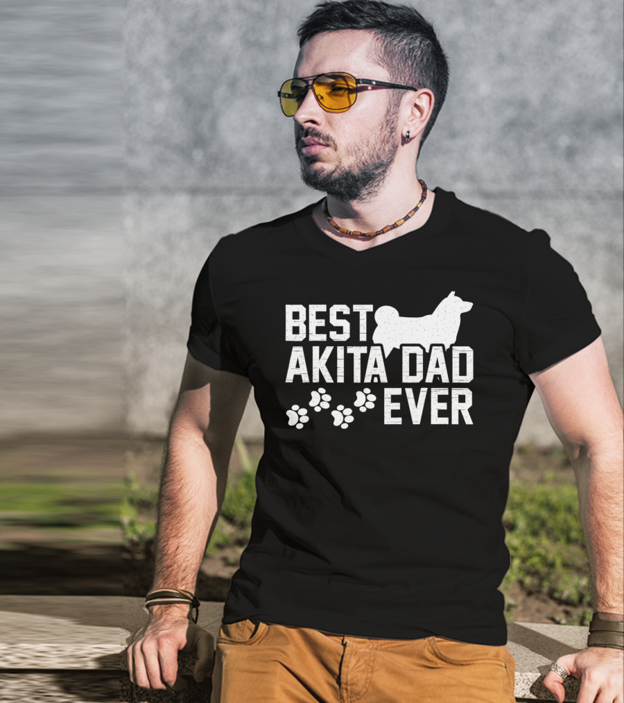 Best Akita Dad Ever Funny Idea With Paw Prints T-Shirt