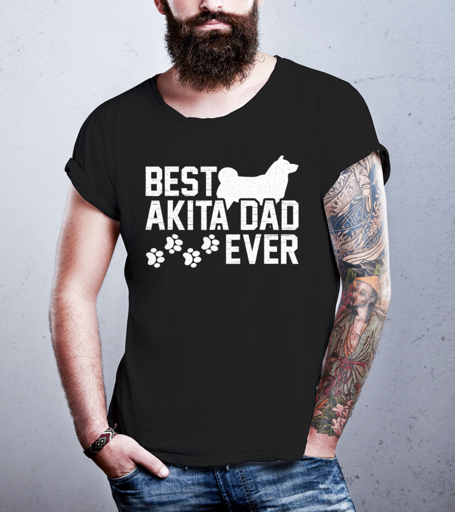 Best Akita Dad Ever Funny Idea With Paw Prints T-Shirt
