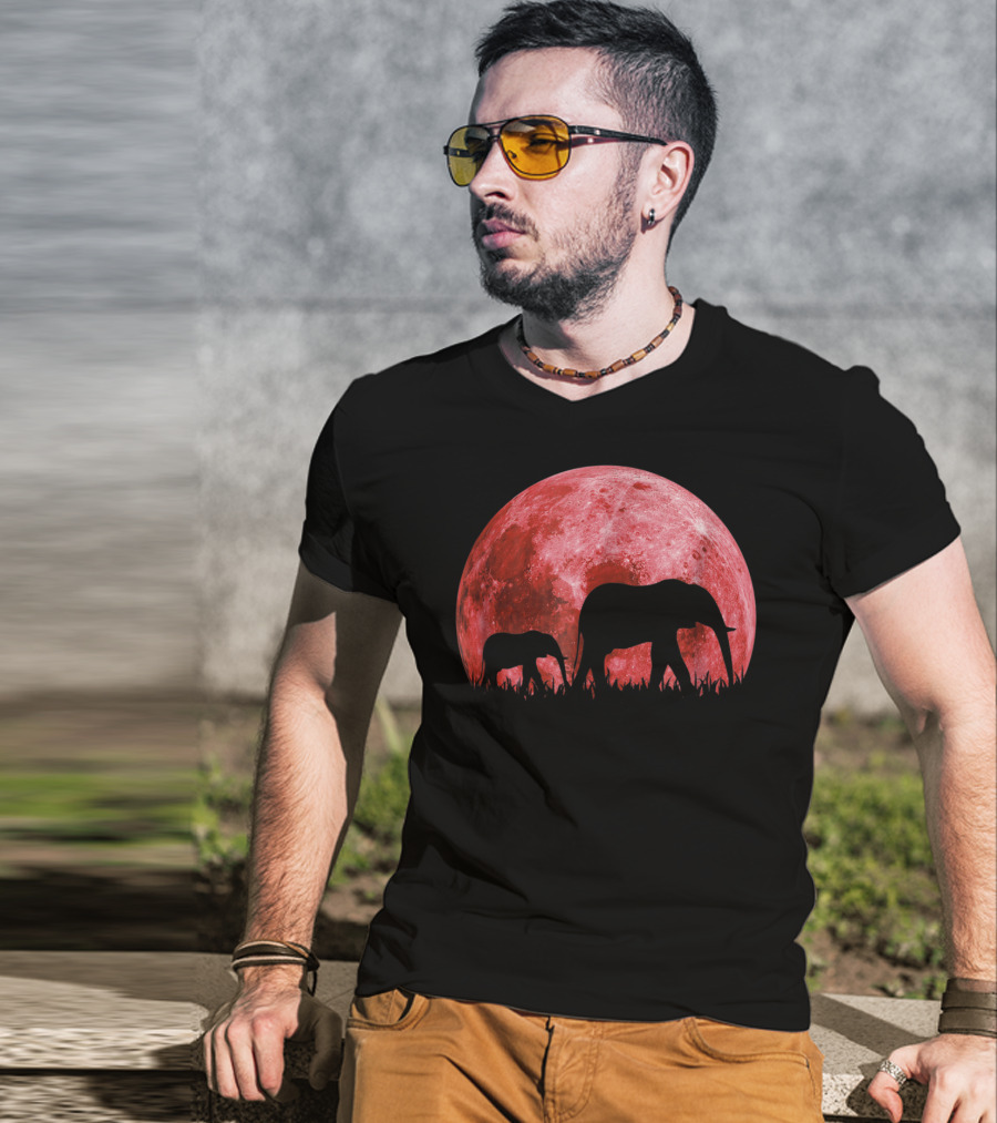 Africa Elephant Moon Safari Animal Map Dad Te42 T-Shirt