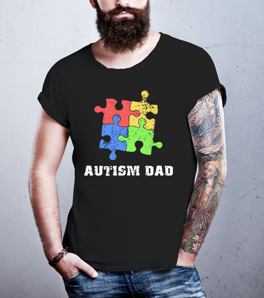 Autism Dad Puzzle Piece Support Educate Love Tee99 T-Shirt