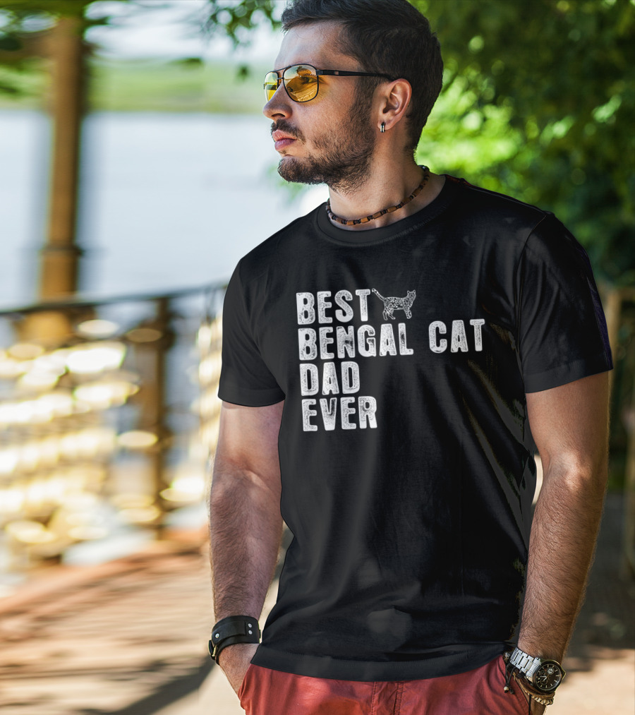 Best Bengal Cat Dad Ever With Cat Outline T-Shirt