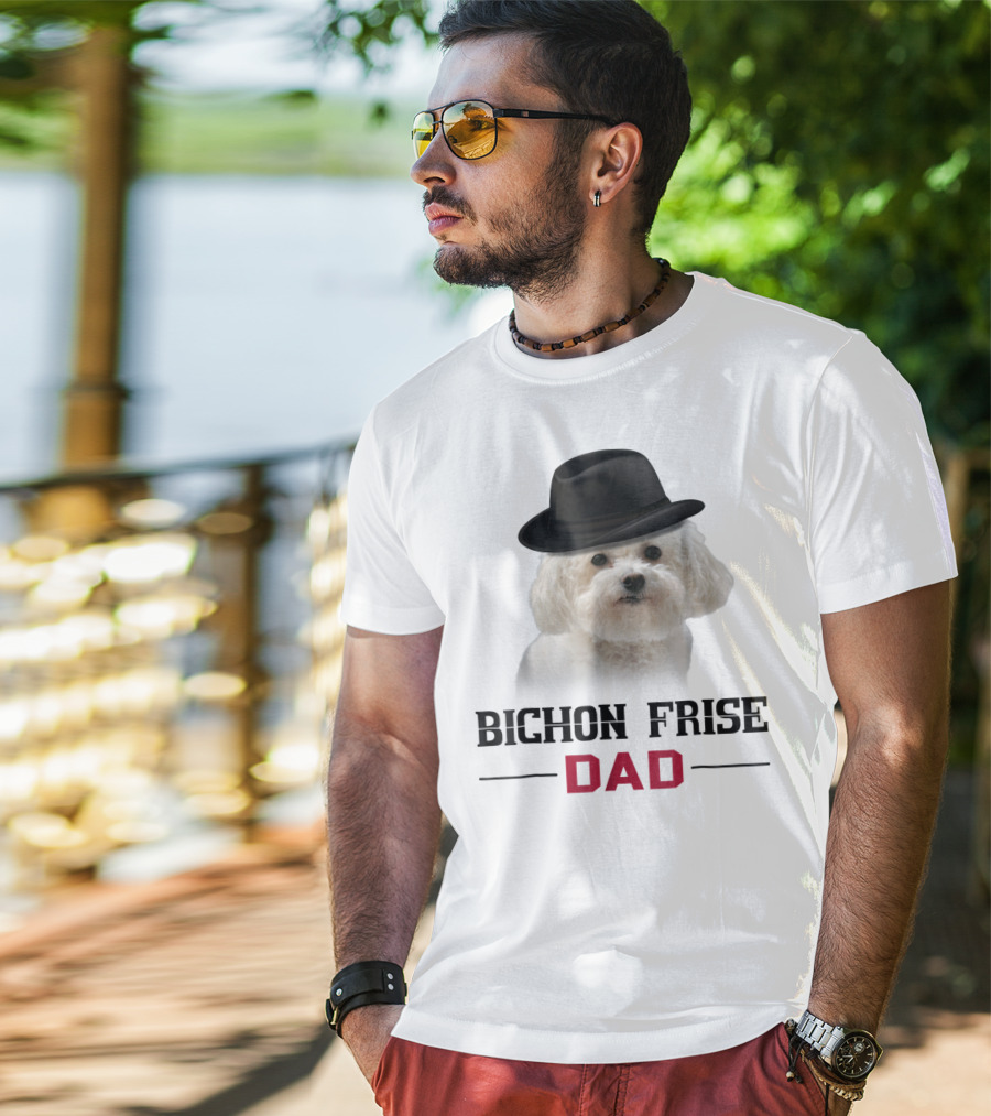 Bichon Frise Dad Puppy Wearing Fedora T-Shirt