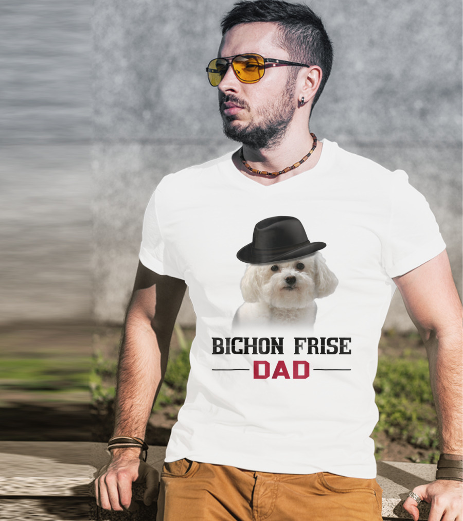 Bichon Frise Dad Puppy Wearing Fedora T-Shirt