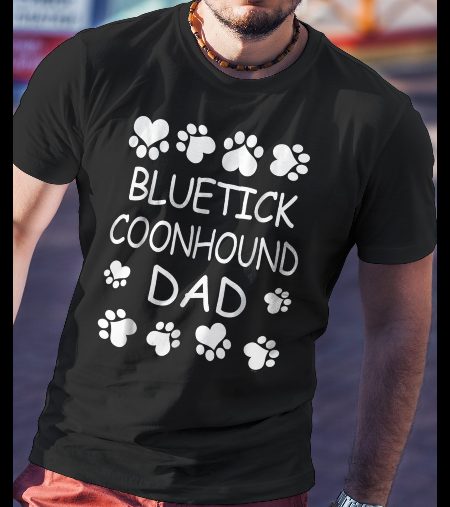 Bluetick Coonhound Dad Paw And Heart Love T-Shirt