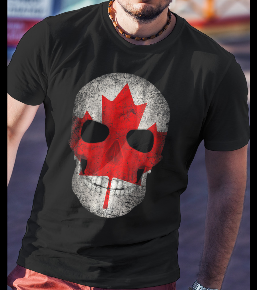 Canada Flag Skull Hockey Dad Canadian Boys T-Shirt