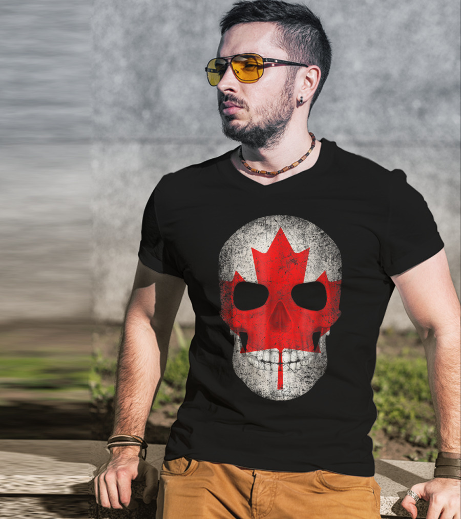 Canada Flag Skull Hockey Dad Canadian Boys T-Shirt