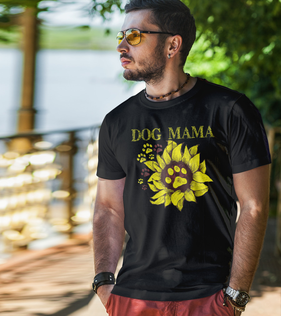 Dog Mama Sunflower Paw Prints T-Shirt