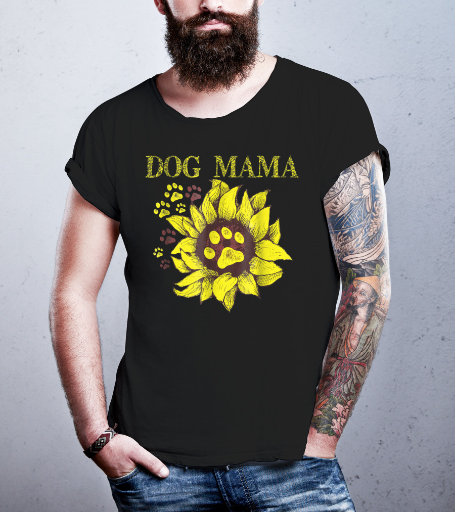 Dog Mama Sunflower Paw Prints T-Shirt