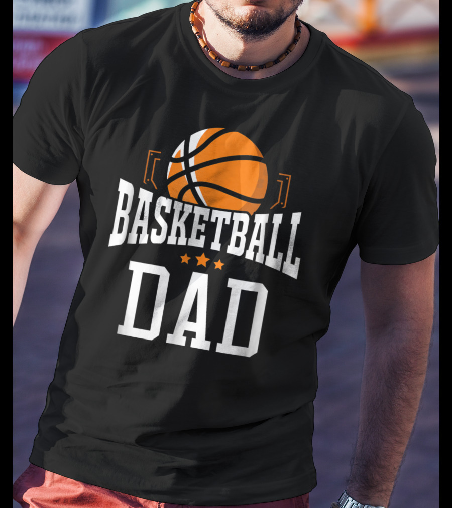 Basketball Dad With Orange Hoop Icon And Stars T-Shirt