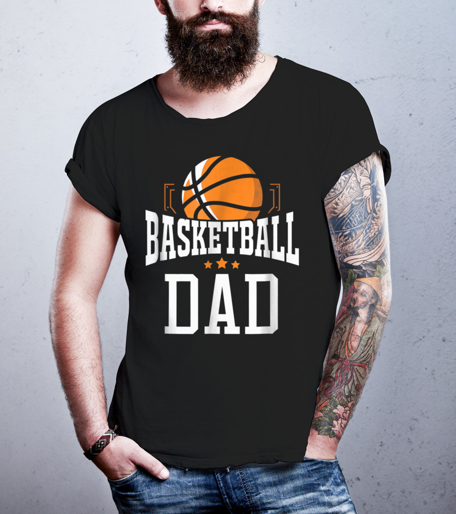 Basketball Dad With Orange Hoop Icon And Stars T-Shirt
