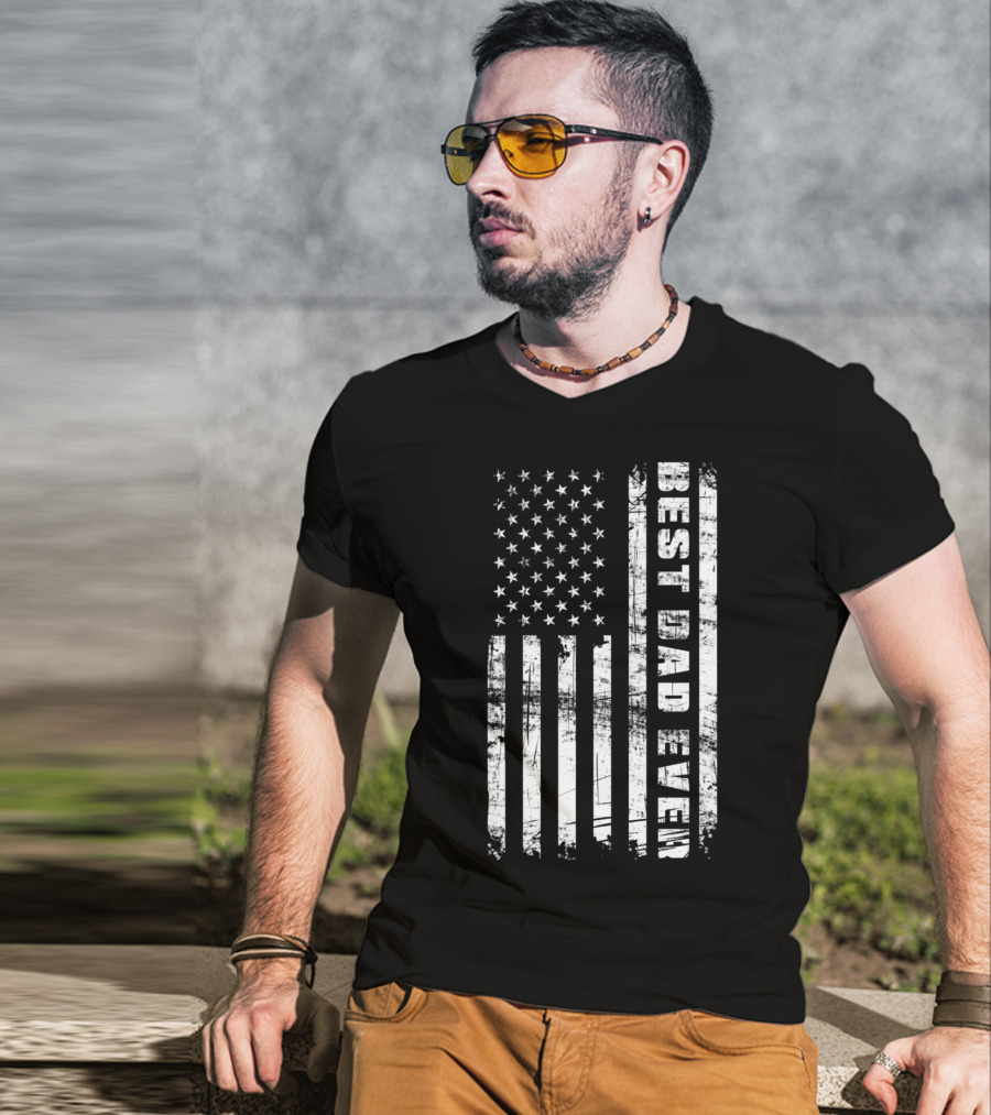 Best Dad Ever American Flag Grunge T-Shirt