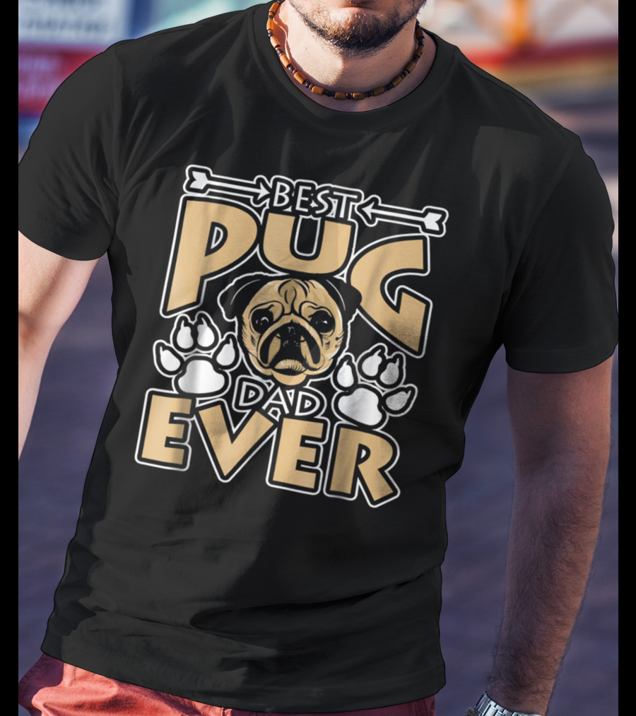 Best Pug Dad Ever With Paw Prints And Dog Bone Elements T-Shirt